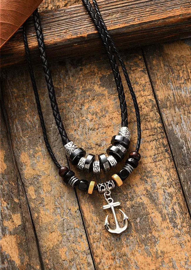 Anchor Beading Alloy Retro Necklace - Black