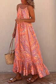 Sunita Ethnic Print A-line Halter Tassel Vacation Maxi Dress