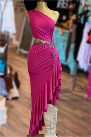 Sexy Beautiful One Sleeve Cutout Ruffled Dress