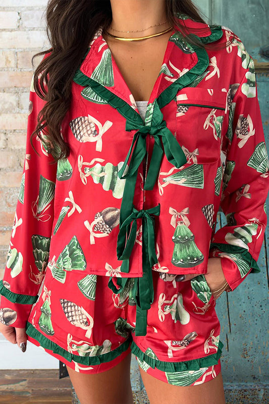 Christmas Contrasting Bow Pajama Set