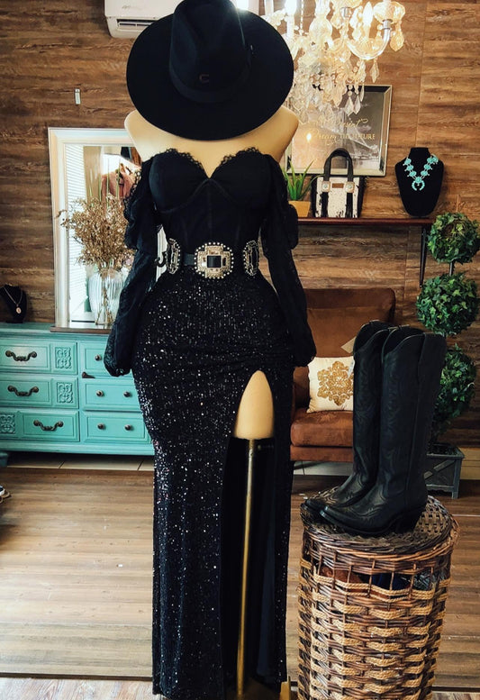 Women's Sequin Front Slit Bodycon Fit Party Maxi Skirts