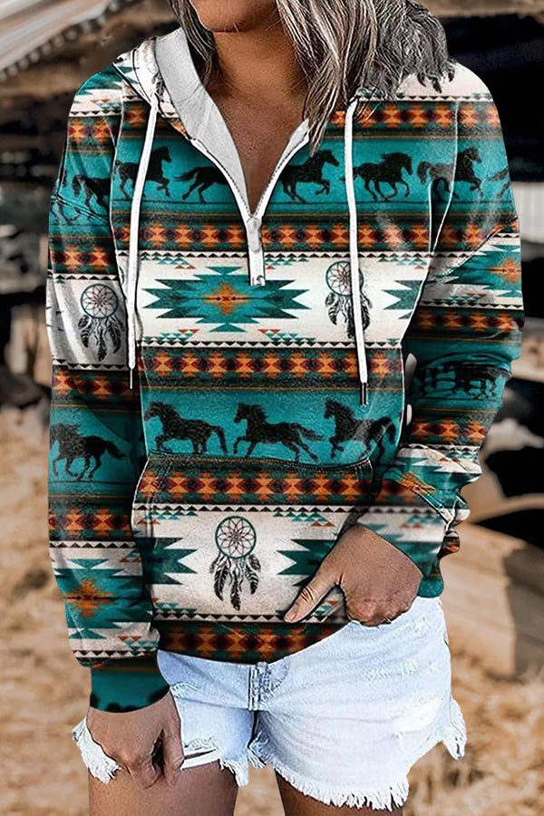 Vintage Western Print Hoodie