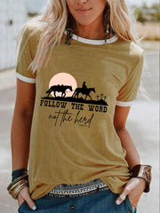Women's Follow The Word Not The Herd Print Casual T-Shirt