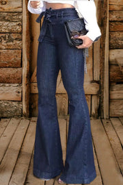 Vintage High-Waisted Lace-Up Flared Jeans