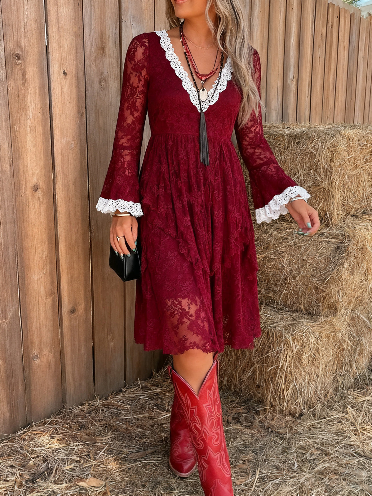 Women's Lace V-neck Design Dress