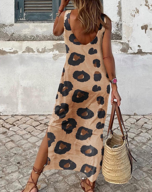 Leopard print sleeveless maxi dress