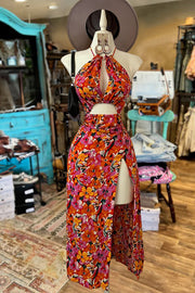 Pretty Floral Print Slit Dress