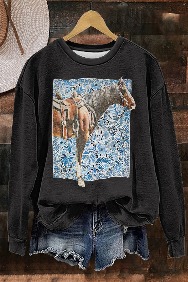 Western Cowboy Horse Racing Print Sweatshirt