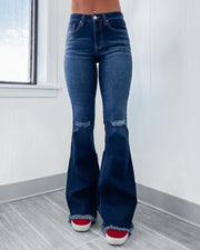 Carlee Distressed Flare Jeans - Dark