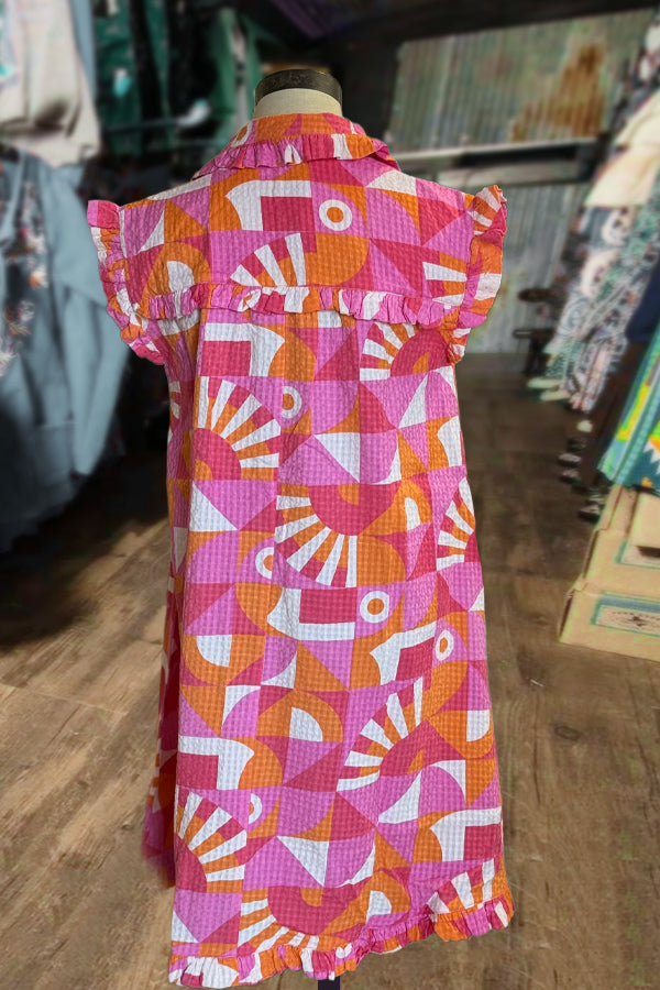 Colorful Print Collared Mini Dress
