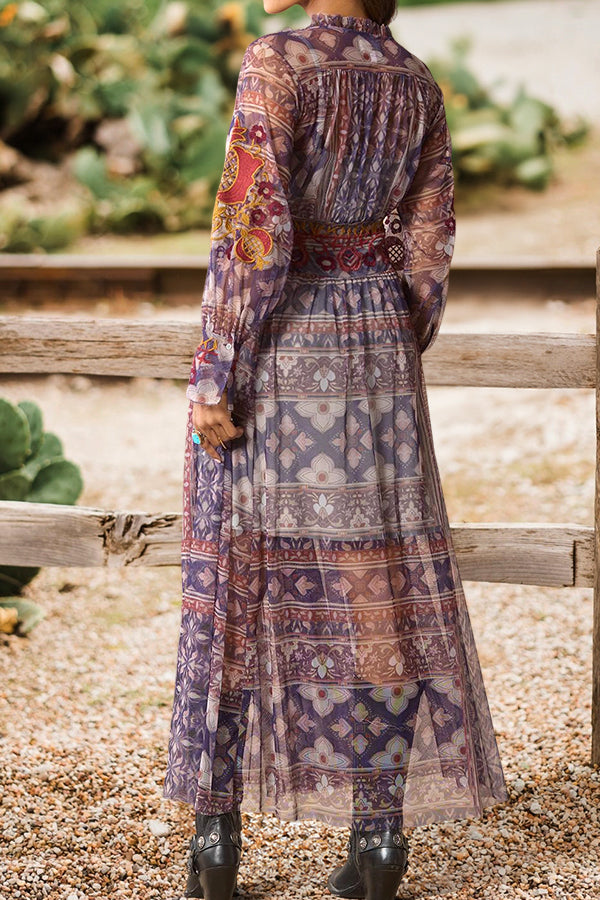 Bohemian Print Buttoned Dress