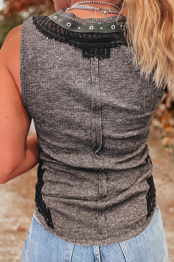 Lace Patchwork Studded Tank