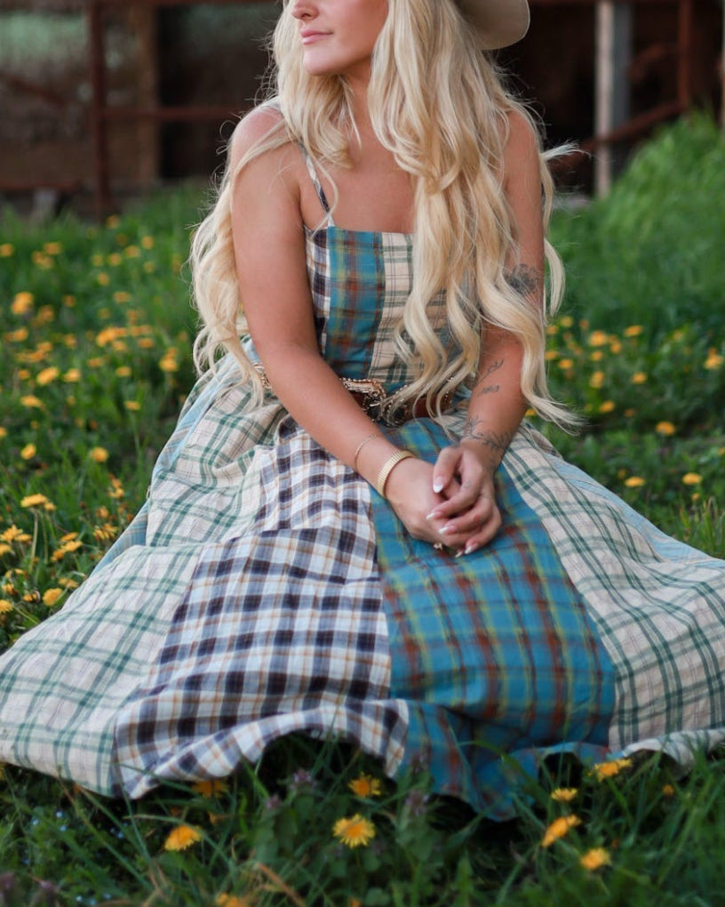 Sagebrush Plaid Maxi Dress - Mint