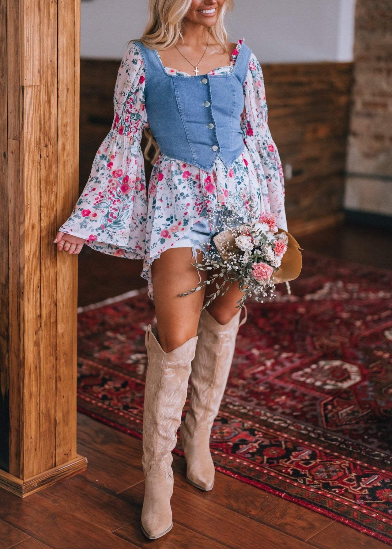 Bell Flower Chiffon Hi-Low Blouse