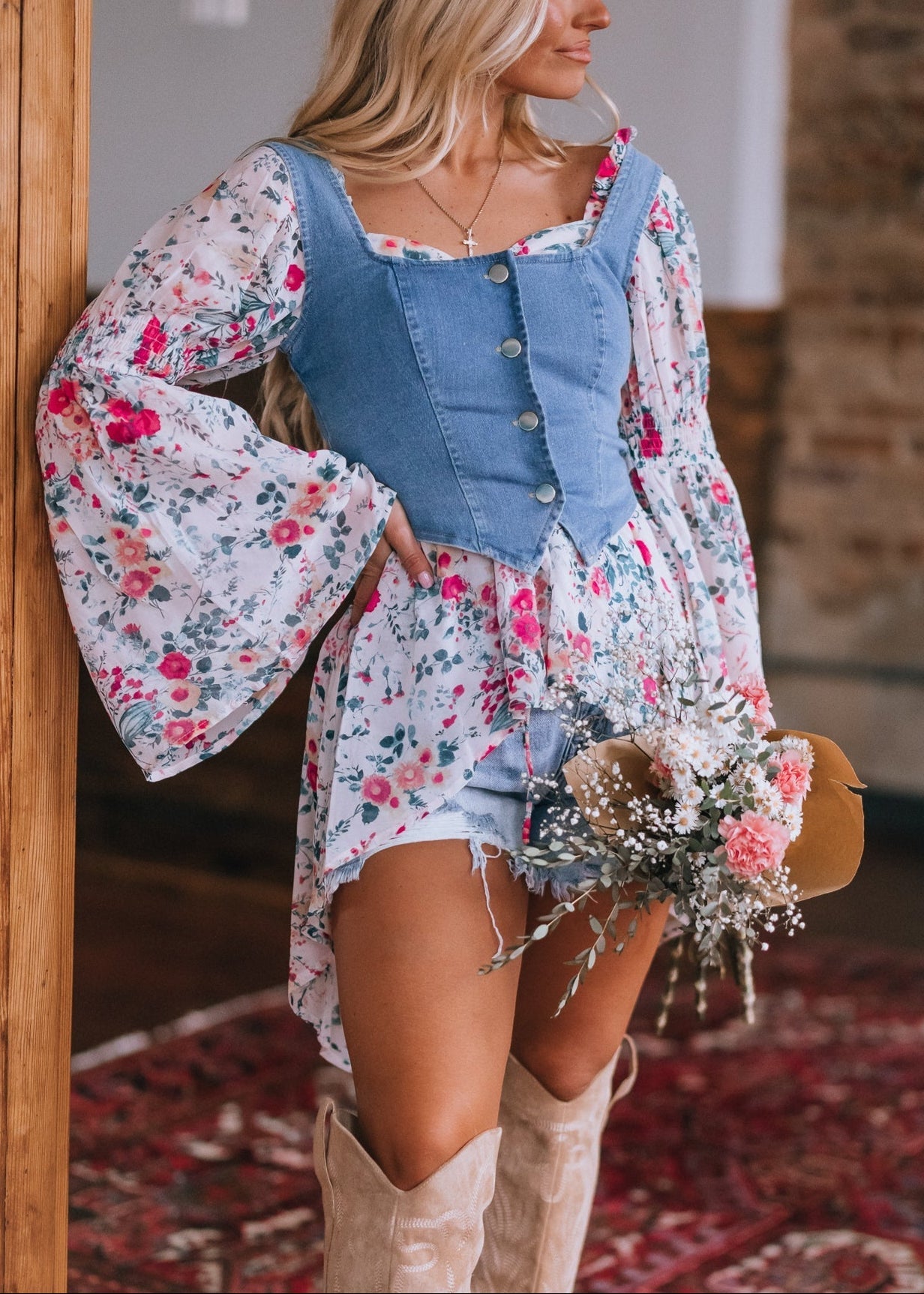 Bell Flower Chiffon Hi-Low Blouse
