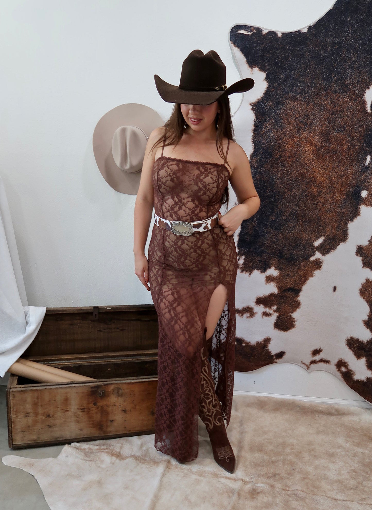 Dust & Lace Maxi Dress (Brown)