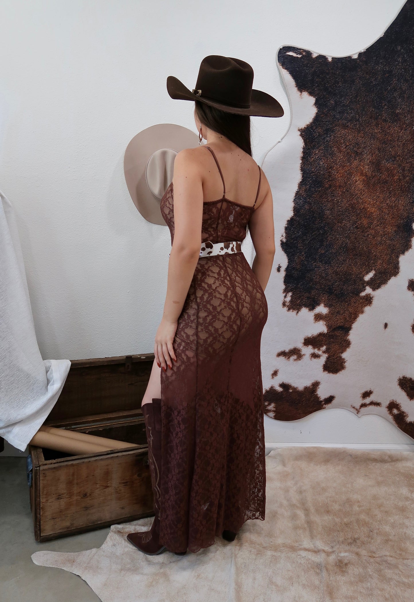 Dust & Lace Maxi Dress (Brown)