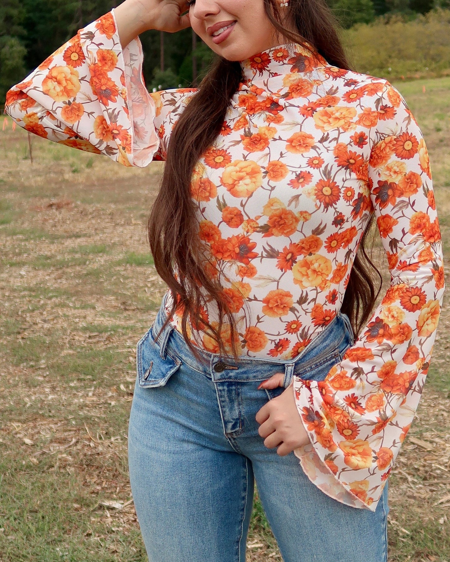 Poppy Floral Bell Sleeve Top