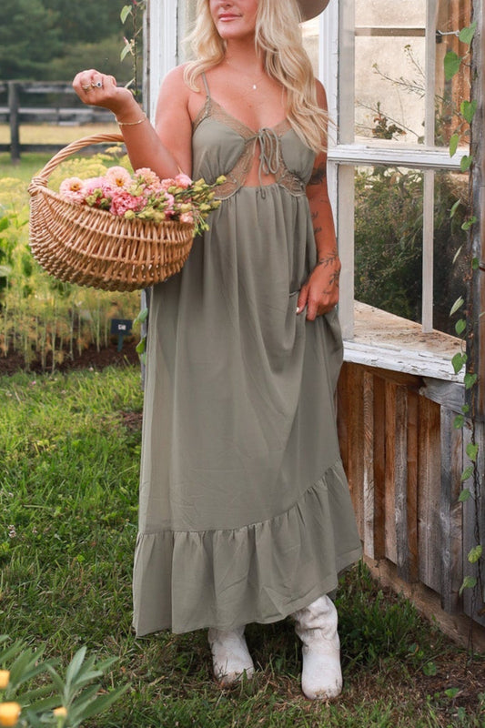 Sundown Lace Midi Dress - Green Fig