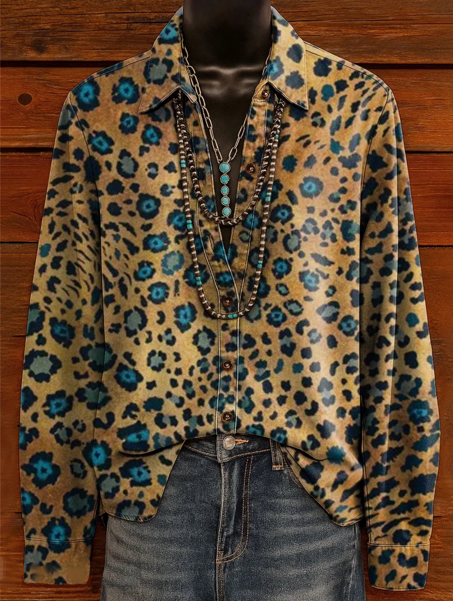 Women's Leopard Print Artistic Patterned Casual Cotton Shirt