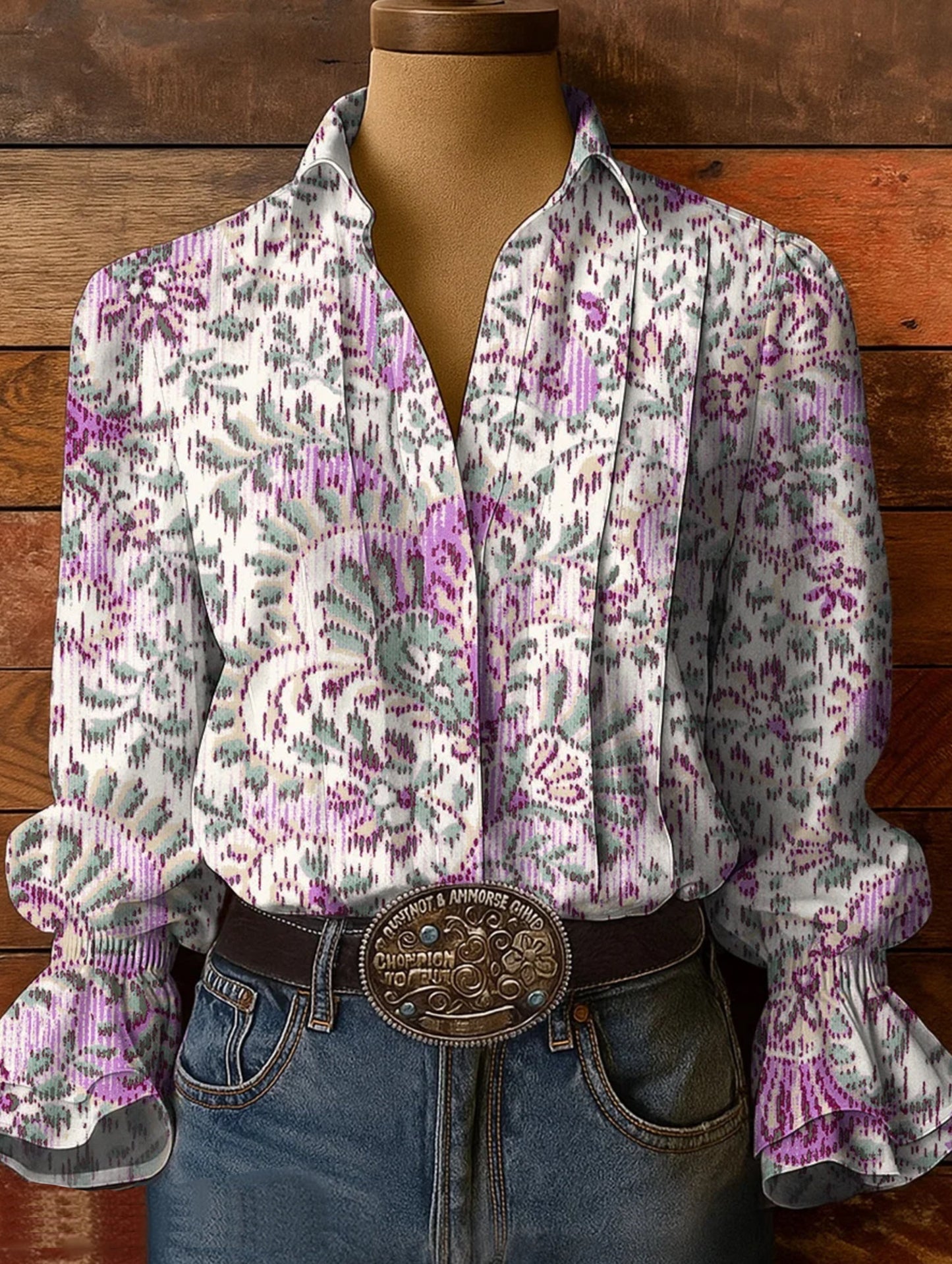 Vintage National Floral Pattern Art Print Casual Cotton And Linen Shirt