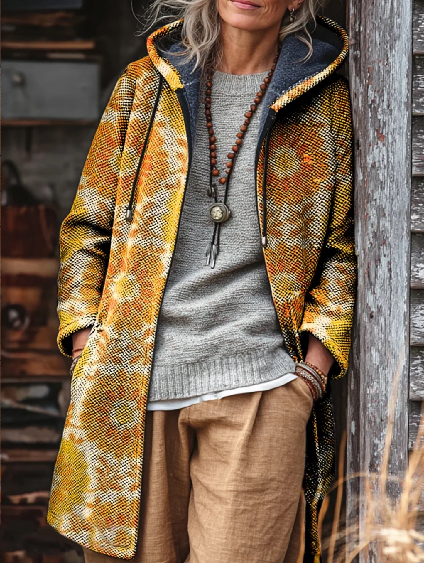 Unisex Vintage Cottage Floral Art Print Plush Thick Long-Sleeved Sweater Cardigan Coat