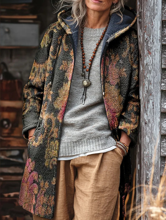 Unisex Ethnic Totem Print Plush Thick Long-Sleeved Sweater Cardigan Coat