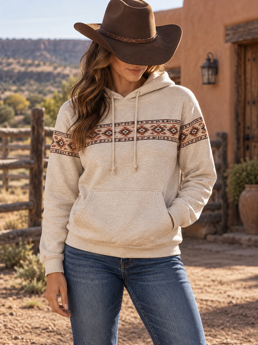 Cream Aztec Print Hoodie