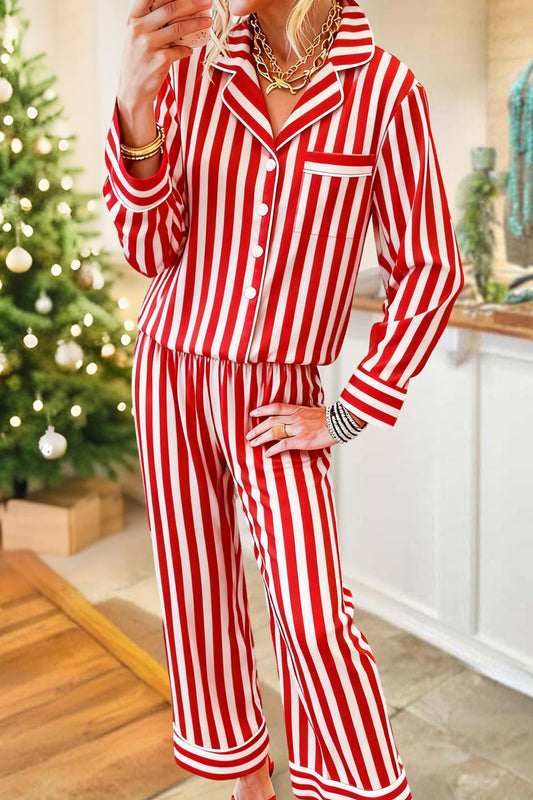 Christmas Striped Print Top and Pants Pajama Set