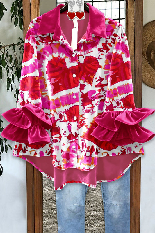 Valentine's Day Heart Ruffled Velvet Blouse