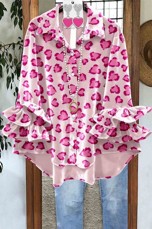 Valentine's Day Heart-Patterned Leopard Print Velvet Top