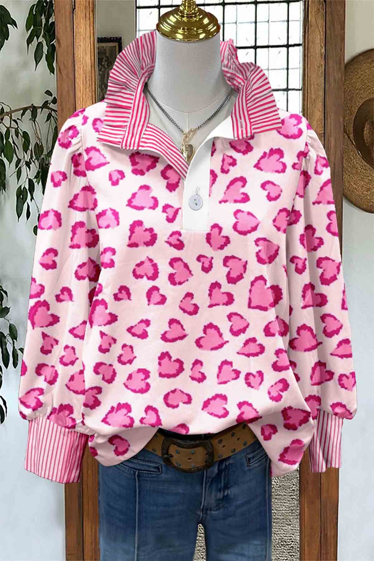 Valentine's Day Heart Leopard Striped Shirt