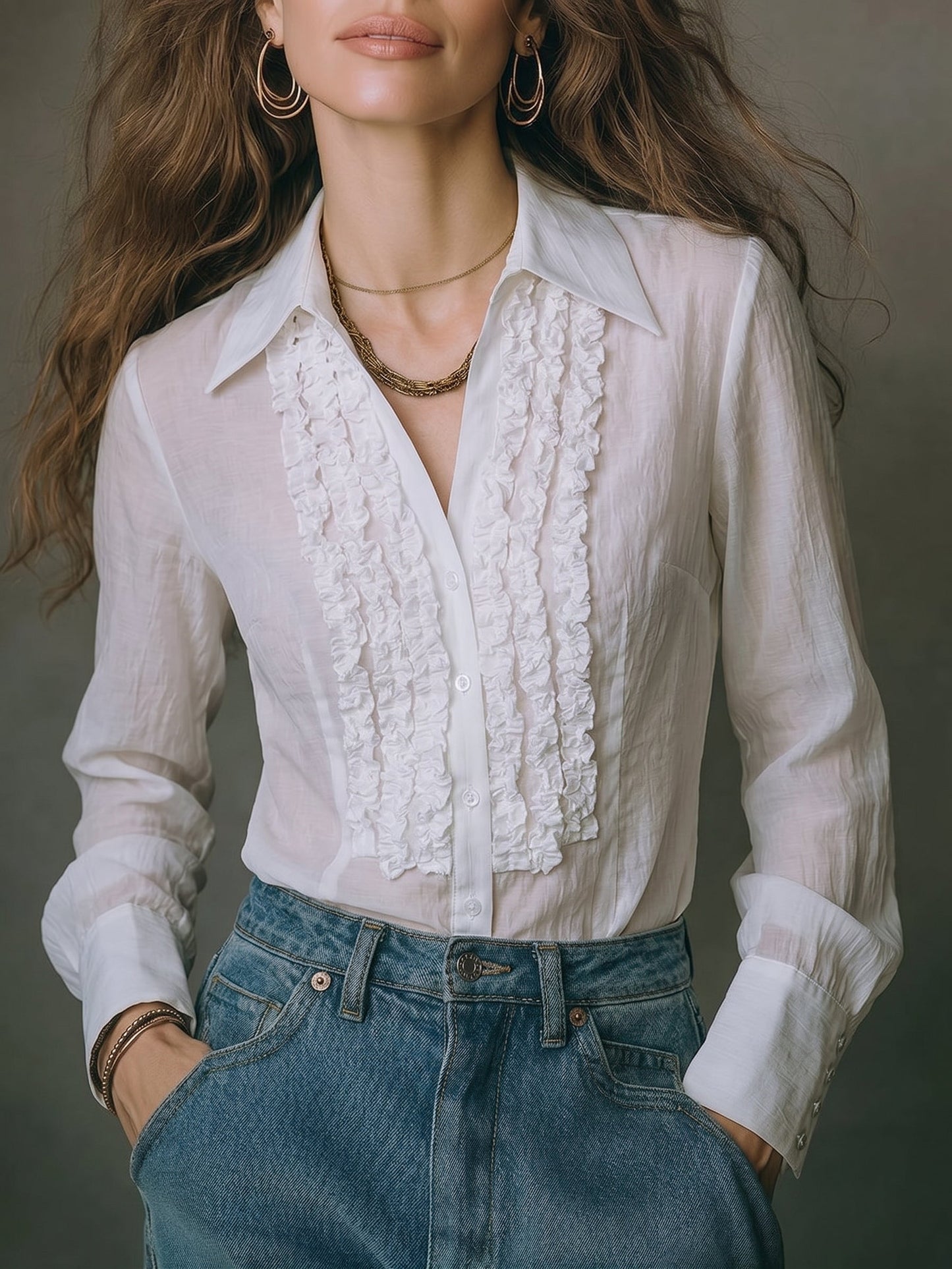 White Ruffle Victorian Blouse