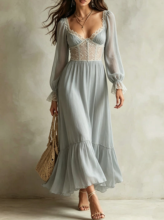 Light Blue Corset Sleeve Midi Dress