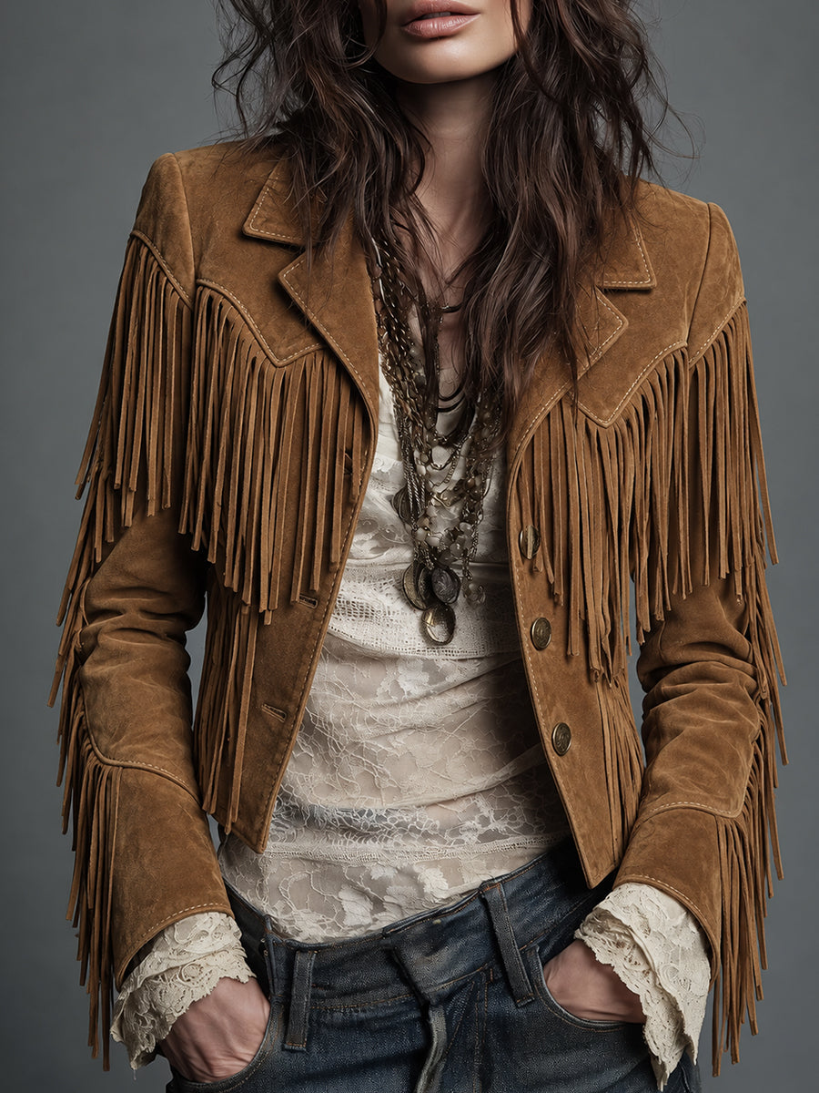 Camel Suede Fringe Jacket