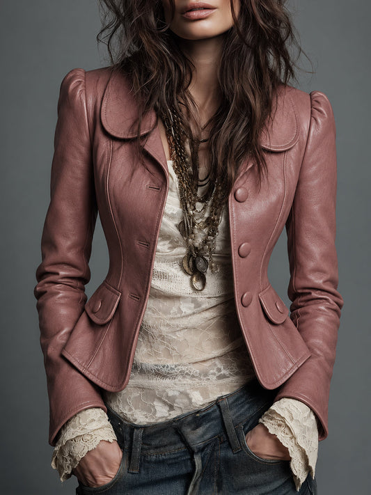 Blush Pink Peplum Leather Jacket