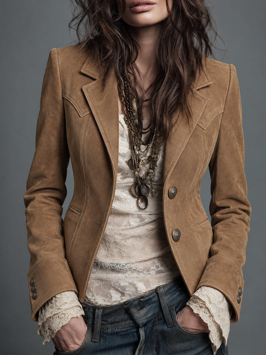 Camel Suede Tailored Blazer