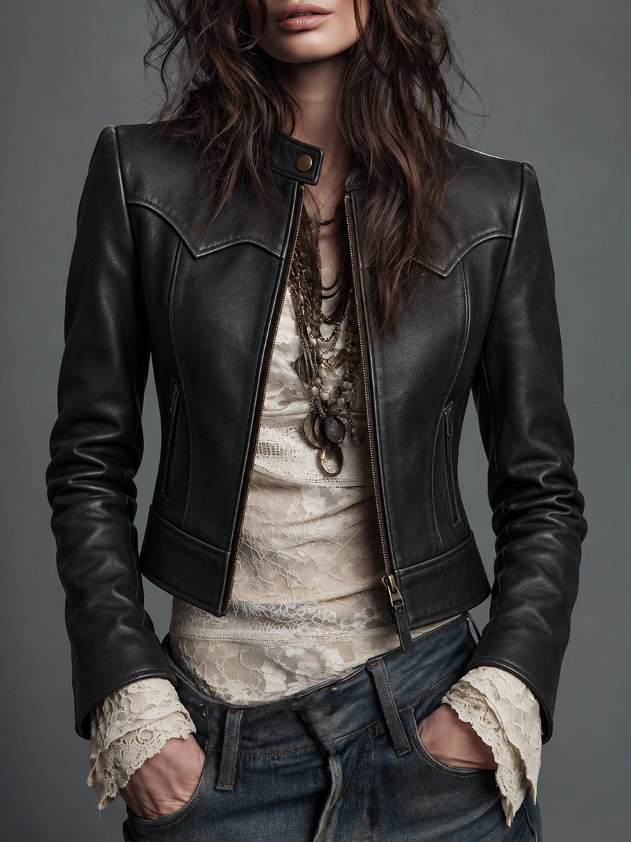 Black Fitted Leather Moto Jacket
