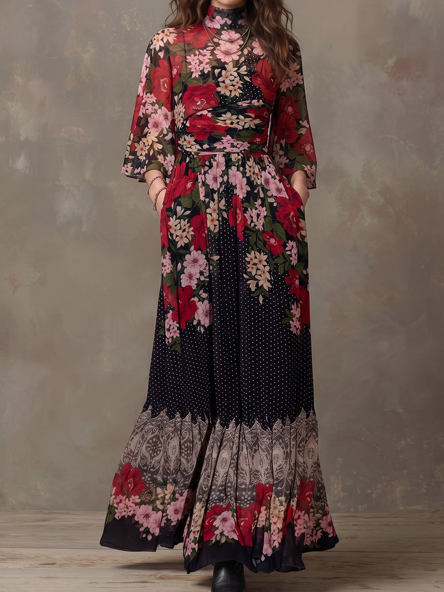 Black Floral Velvet Maxi Dress