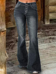 Fashion Solid Color Striped Light Washed Flare Leg Pants