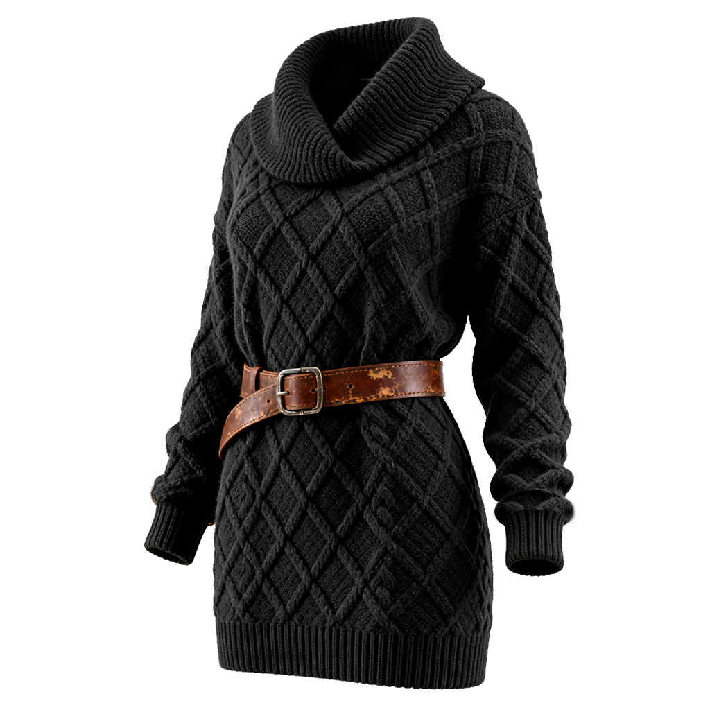 Women's Vintage Black Cable Knit Sweater Dress