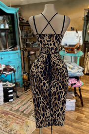 Lace Patchwork Strappy Leopard Print Dress