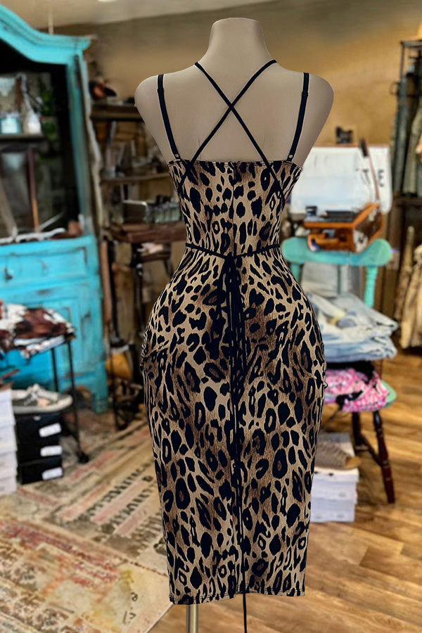 Lace Patchwork Strappy Leopard Print Dress