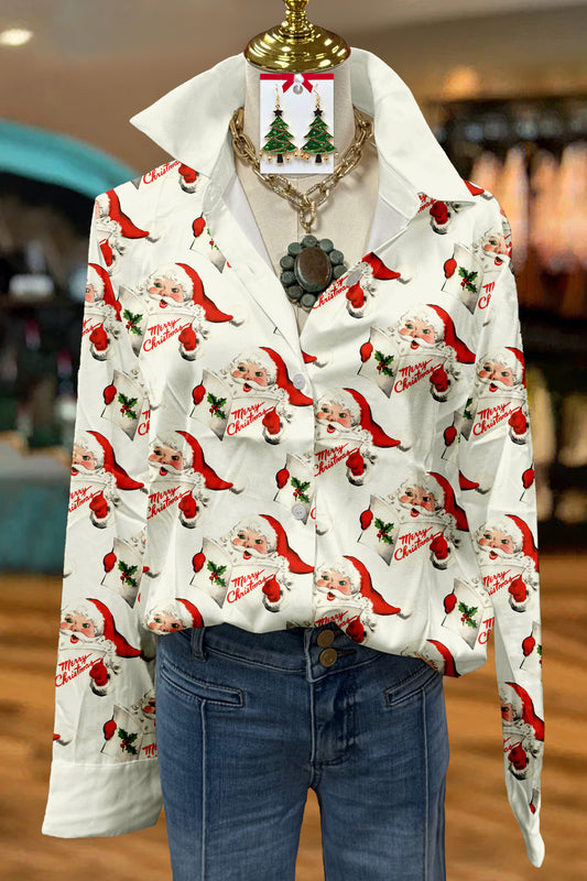 Classic Christmas Santa Print Shirt