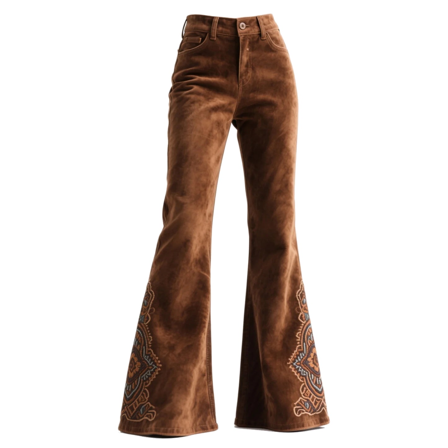 Retro Western Style Ethnic Suede Flared Wide-Leg Pants