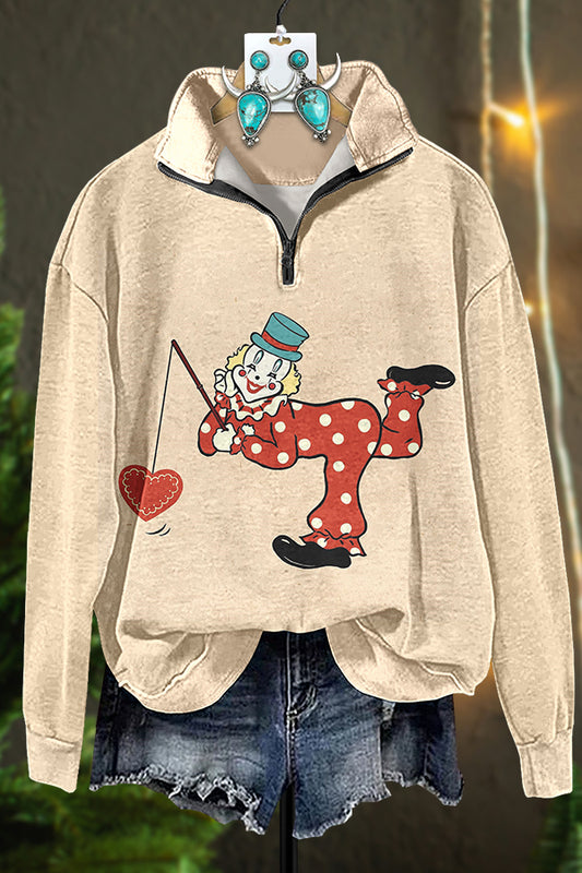 Valentine's Day Clown Heart Zipper Sweatshirt