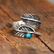 🔥Last Day 75% OFF🎁Boho Feather Turquoise Adjustable Ring