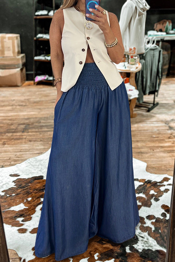 Smocked Wide Leg Jeans