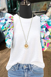 Casual Print Ruched Sleeve Top