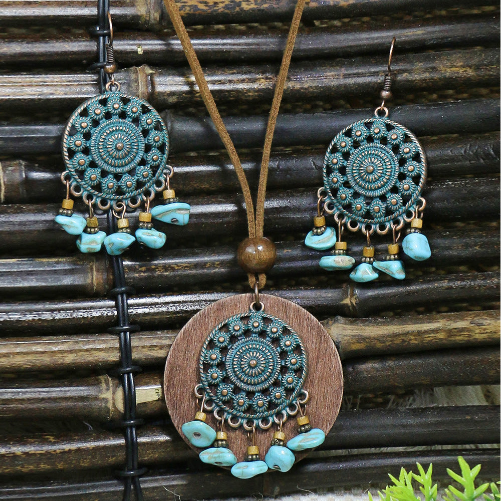 Retro Wooden Necklace Earring Set